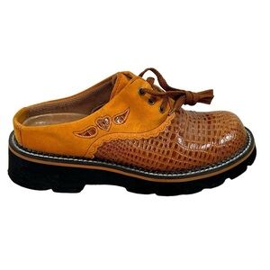 Ariat Western Round Toe Orange Lace-Up Leather Clogs Sz-9